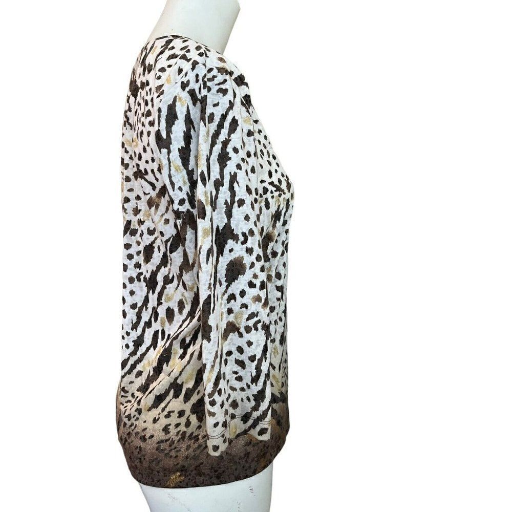 Chicos Zenergy 1 Medium Animal Print Blouse Leopard Gold Metallic Lightweight - Picture 3 of 5